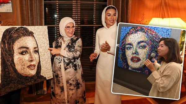 Mersinli Görsel Sanatçı Deniz Sağdıç’ın eserini Emine Erdoğan  Katar Emirinin  Annesine hediye etti