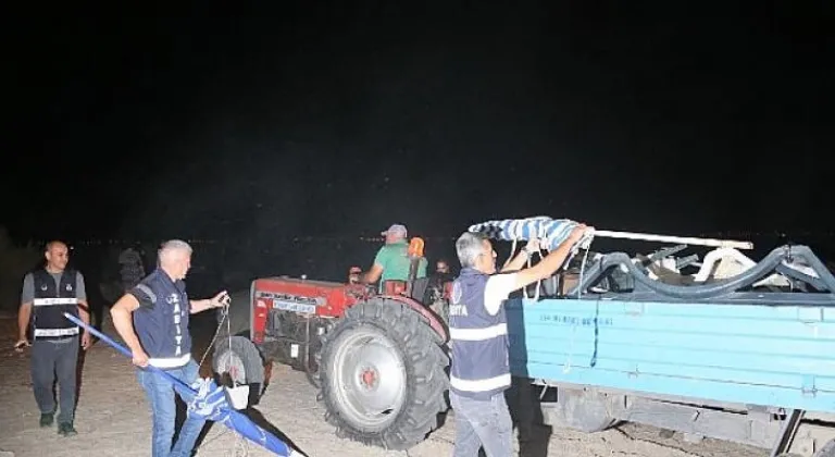 Edremit zabıtadan gece operasyonu  Sahillere gece operasyonu