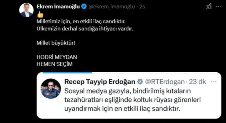 İmamoğlu’ndan Cumhurbaşkanı Erdoğan’a seçim yanıtı: 'Ülkemizin derhal sandığa ihtiyacı var'