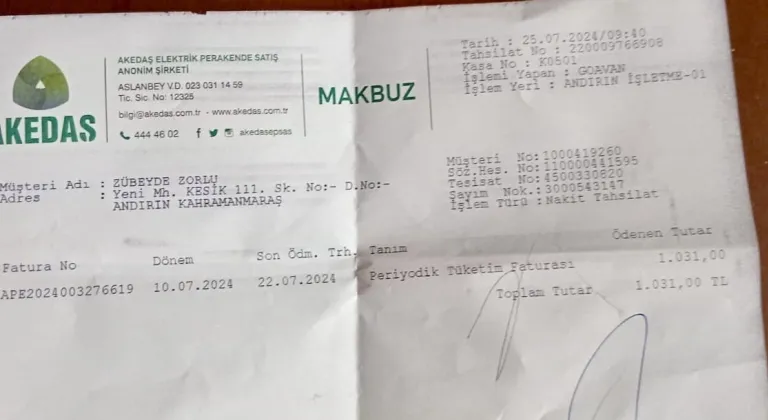 Kahramanmaraş Andırın’da elektrik zammı mağduriyeti
