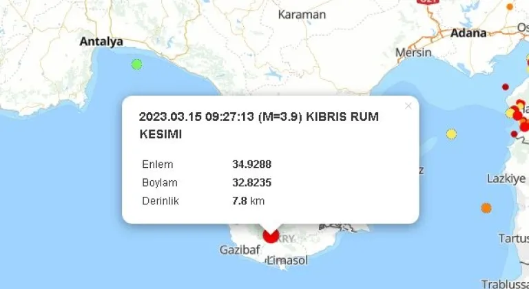 Kıbrıs'da 3,9 büyüklüğünde deprem yaşandı