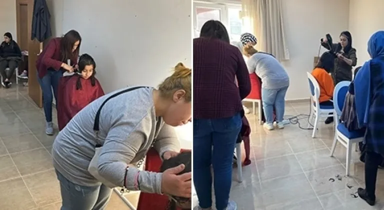 Kocaeli’ye gelen afetzedeler kuaförlük hizmetiyle moral buldu.