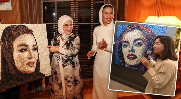 Mersinli Görsel Sanatçı Deniz Sağdıç’ın eserini Emine Erdoğan  Katar Emirinin  Annesine hediye etti