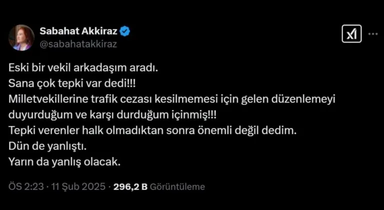 Sabahat Akkiraz’dan milletvekili trafik cezası muafiyetine tepki: 'Kurallar Herkes İçindir'